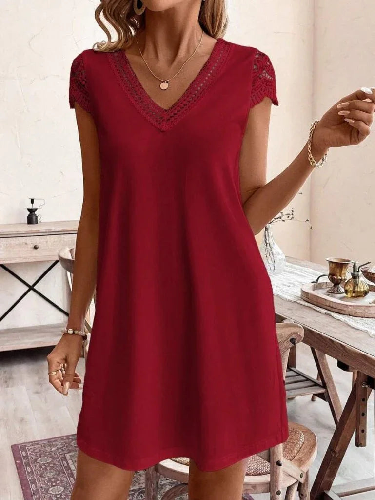Women's Short Sleeve V Neck Viscose Dress