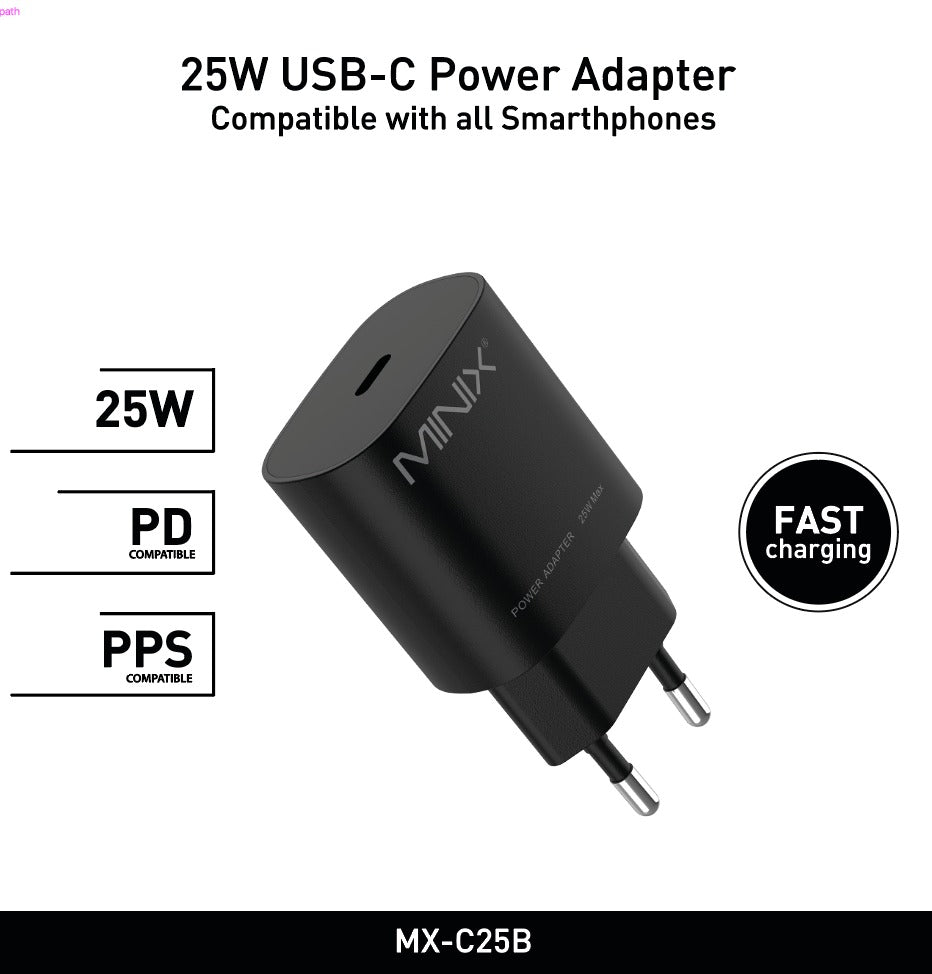 Minix 25 Watt USB-C Akıllı Şarj Adaptörü Siyah MX-C25B
