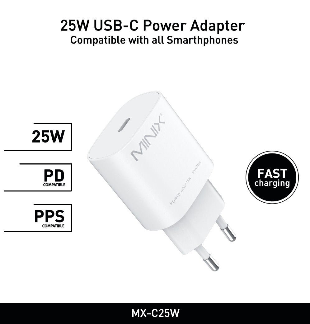 Minix 25 Watt USB-C Akıllı Şarj Adaptörü Beyaz MX-C25W