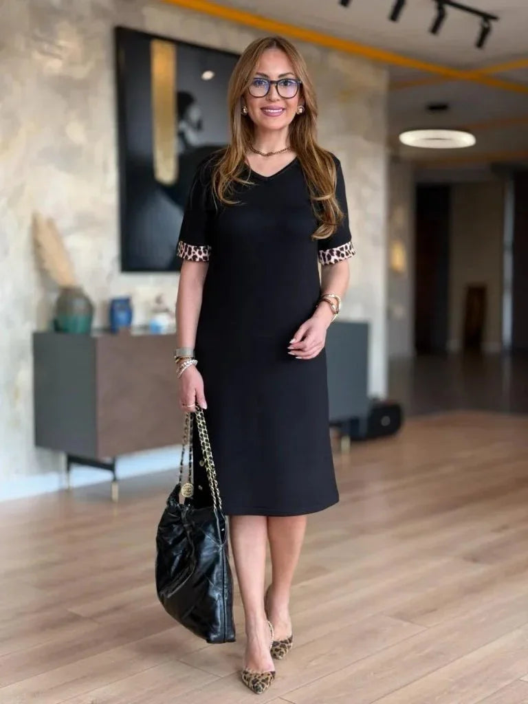 Women's Short Sleeve V Neck Midi Viscose Two Yarn Dress