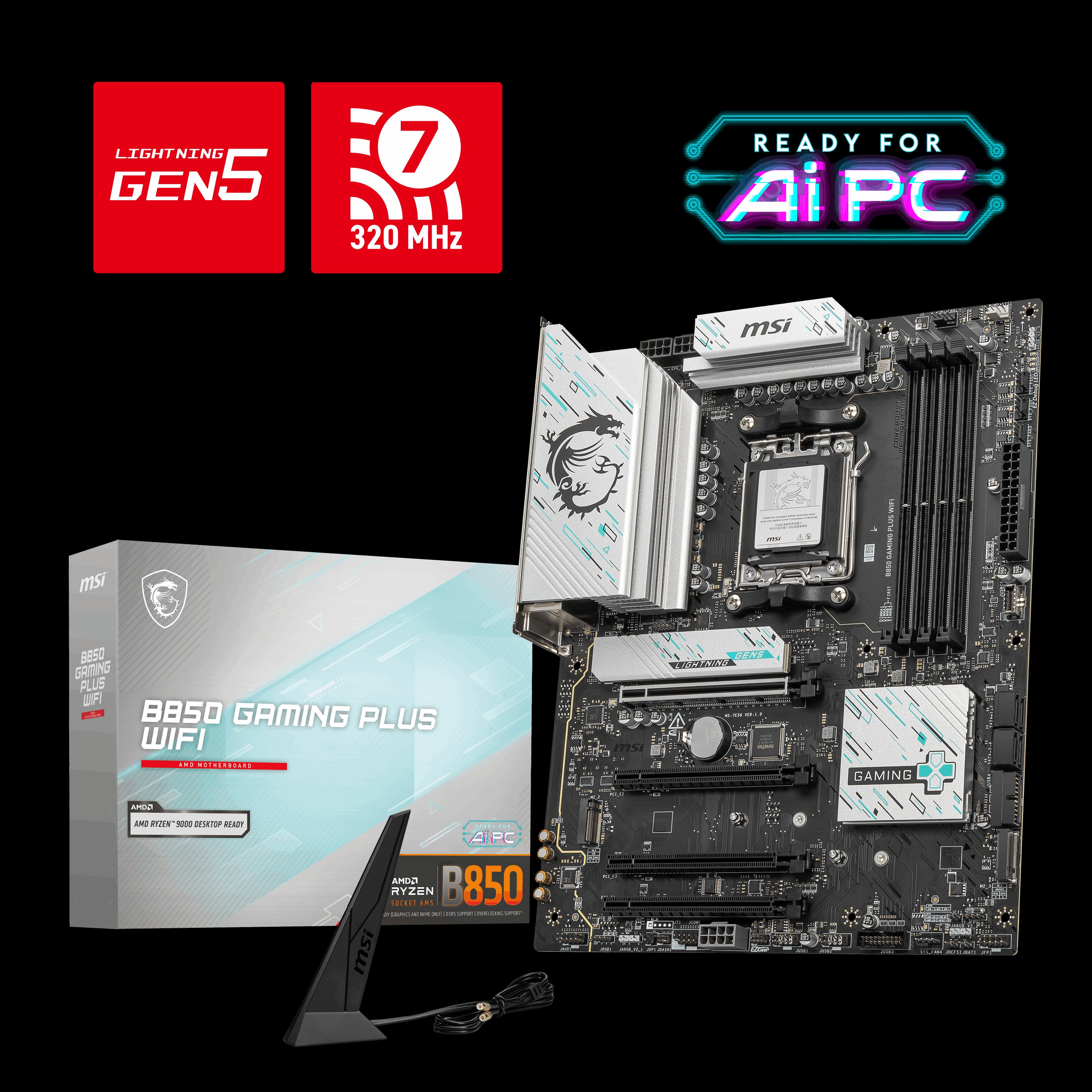 MSI B850 GAMING PLUS WIFI AM5 DDR5 8200MHZ(OC) DP 3x M.2 USB 10Gbs 5G LAN WI-FI 7 ATX