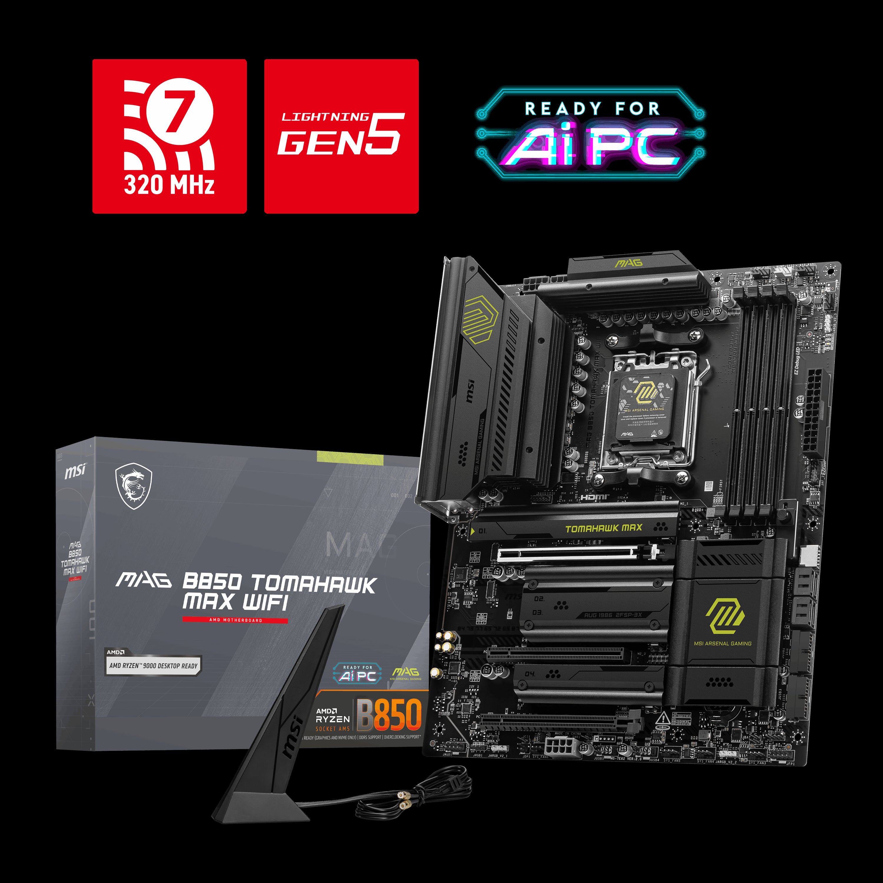 MSI MAG B850 TOMAHAWK MAX WIFI AM5 DDR5 8400MHZ(OC) HDMI 4x M.2 USB 10Gbs 5G LAN WI-FI 7 ATX