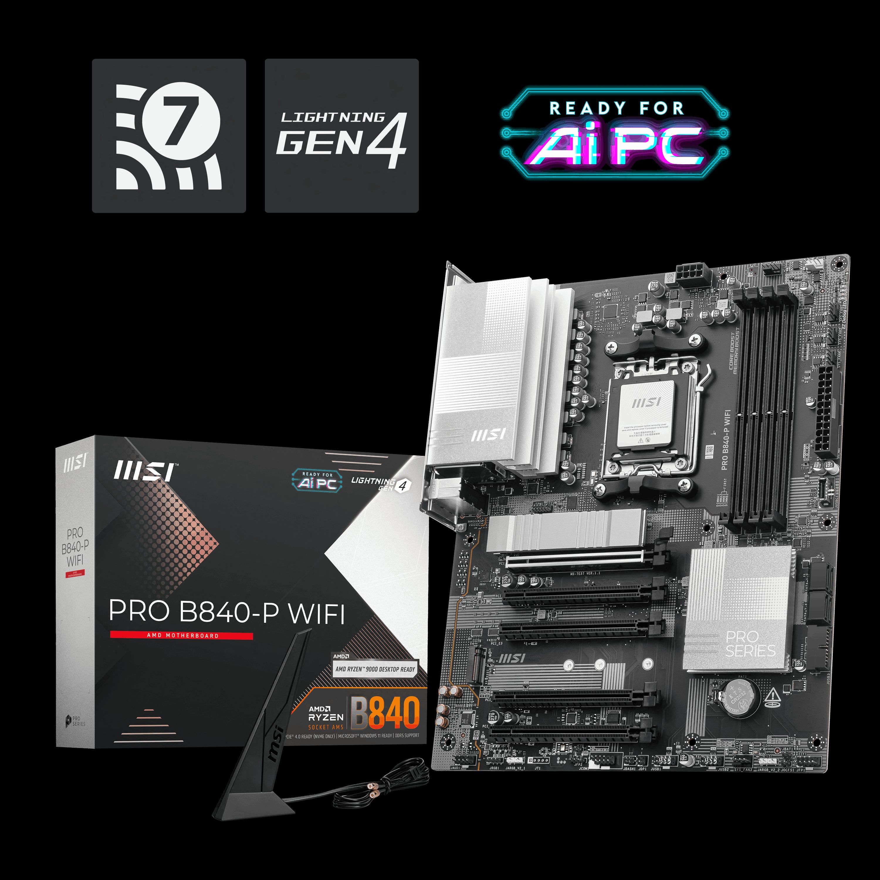 MSI MB PRO B840-P WIFI AM5 DDR5 8000MHZ(OC) HDMI 2x M.2 USB 10Gbs 2.5G LAN WI-FI 7 ATX