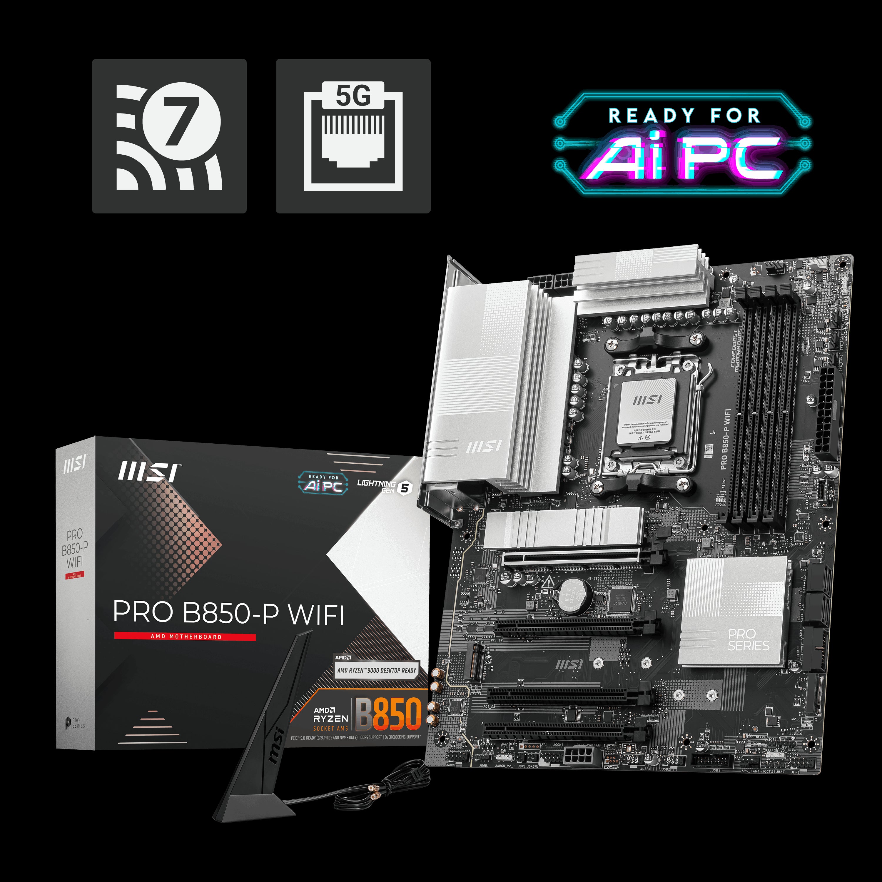 MSI PRO B850-P WIFI AM5 DDR5 8200MHZ(OC) HDMI 3x M.2 USB 10Gbs 5G LAN WI-FI 7 ATX